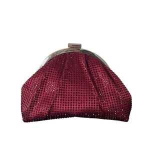 Burgundy rhinestone vintage clutch bag with silver hardware
